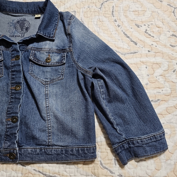 Trucker Style Cropped ONE WORLD Women's Blue Jean Jacket - Picture 5 of 9